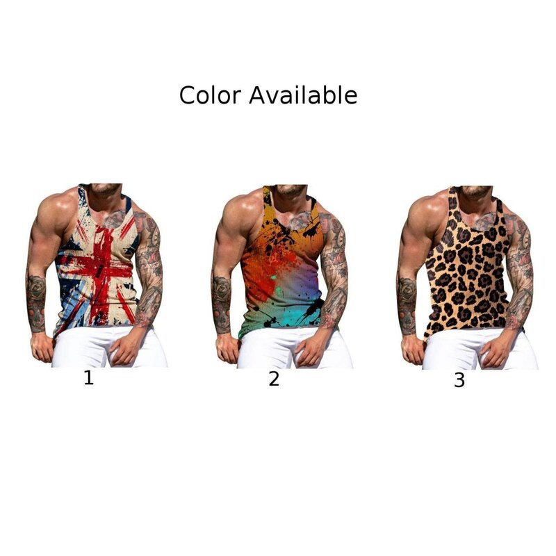 Summer Mens Print Sleeveless Tank Vest Tops Casual Sports Fitness Gym Shirts Workout Bodybuilding Muscle Tee Tank T-Shirt Vests