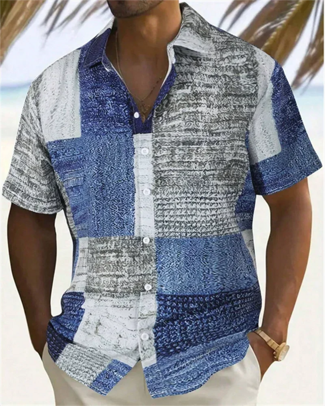قميص رجالي بأكمام قصيرة بأزرار مطبوعة ثلاثية الأبعاد ، قميص هاواي عالي الجودة ، حجم كبير 5XL ، أعلى ،