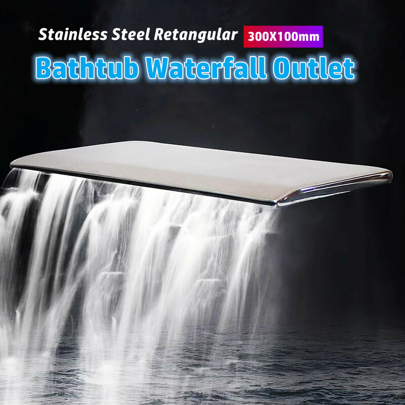 300X100mm Rectangular Bathtub Waterfall Outlet Stainless Steel Rectangle Bathroom Shower Faucet Massage Bathtub Water Jet Nozzle