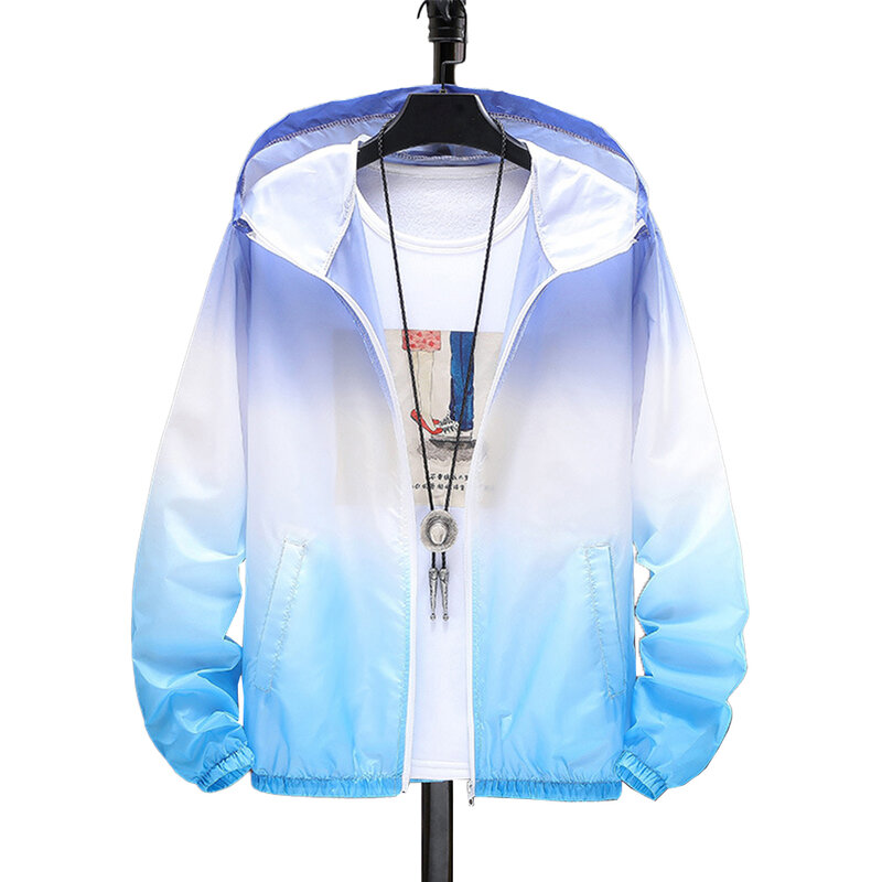 Clothes Coat Daily Sun Protection Windbreaker Zip Hooded Breathable Camping Gradient Color Hooded Comfy Fashion