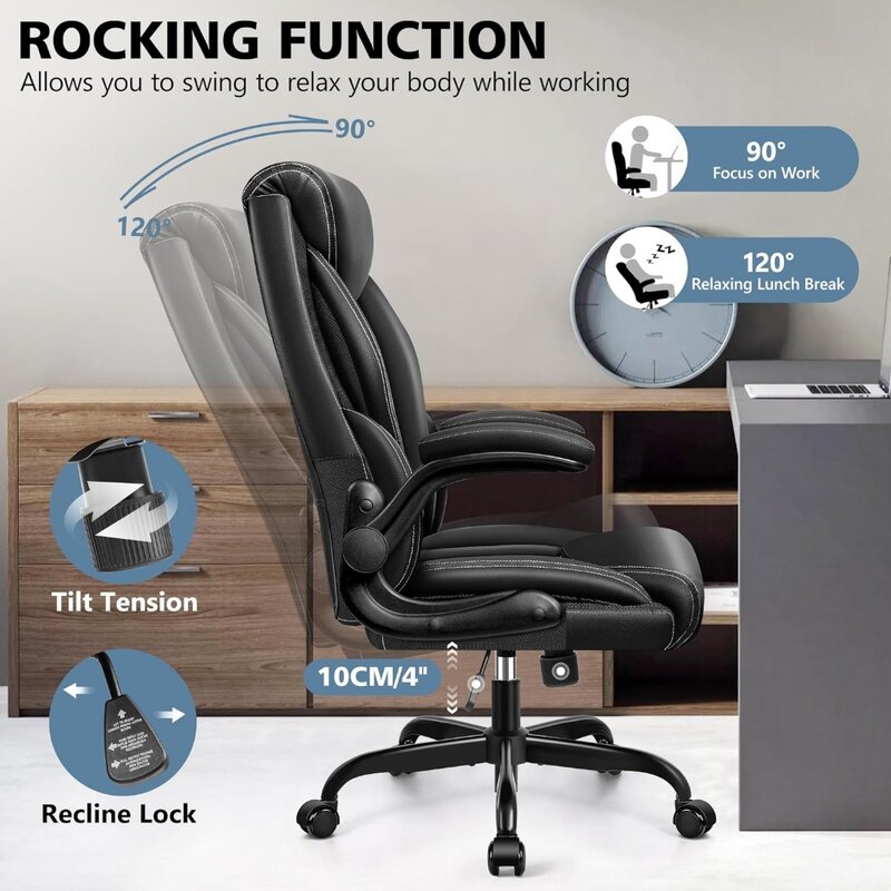 Kursi kulit kantor, kursi meja ergonomis besar dan tinggi, kursi kantor eksekutif, kursi meja rumah kulit PU nyaman, punggung tinggi