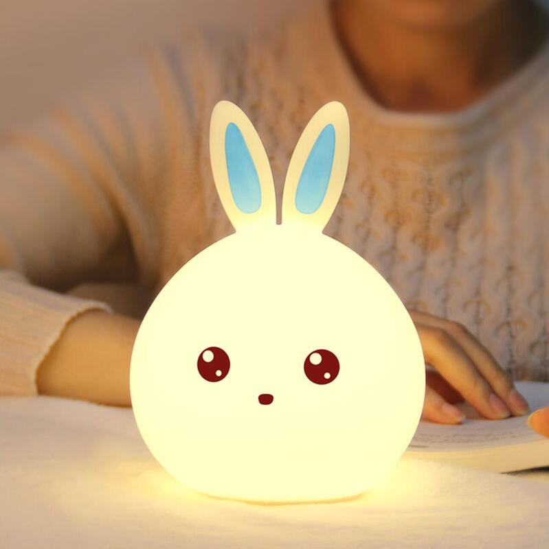 Lámpara creativa de silicona con forma de conejo para niños, luz nocturna de Color con Control remoto para dormitorio, regalo de San Valentín