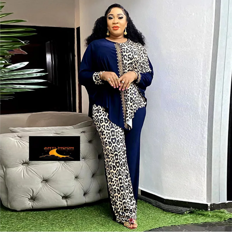 2023 Luxury New in Matching African Sets for Women Elegant Lady Evening Leopard Clothing Plus Size Dashiki Top and Pants Suits