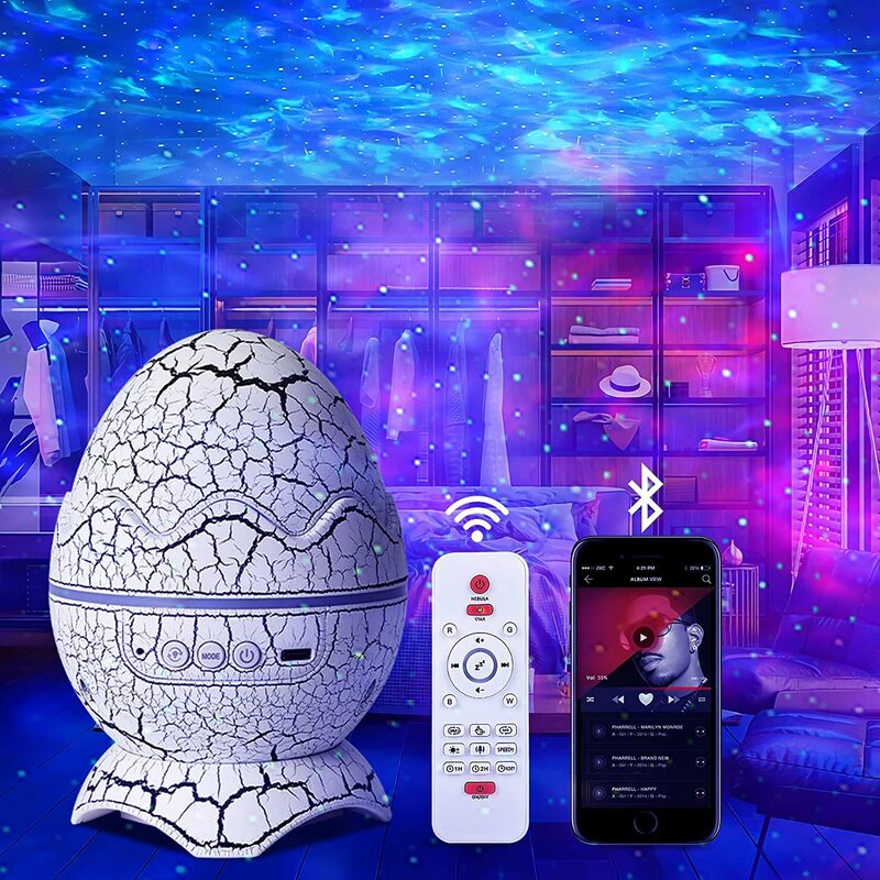 Dinosaur Egg Galaxy Star Projector Starry Light with Bluetooth White Noise Nebula Timer & Remote Control The Best Gift For Kids