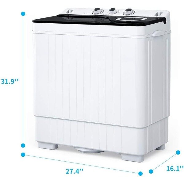 ROVSUN 26LBS Portable Washing Machine, Mini Twin Tub Washer with Washer(18lbs) & Spiner(8lbs) & Built-in Pump Draining