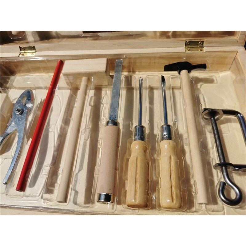 Children Real Life Wooden Carpenter's Box Tools Boy's Pretend Toy Wood Tools Set Hammer Screwdriver Manual Skill Learning