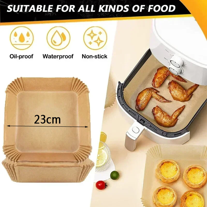 Air Fryer 50/100PCS Bakeware Disposable Paper Tray Non-Stick Mat Oil-proof Liner Non-Stick Mat for Kitchen Oven Baking Paper
