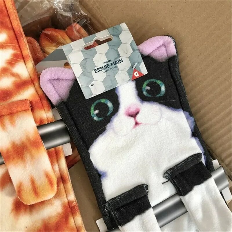 Hand Towels Funny Cat Kitchen Bathroom Hand Towel Ball Hanging Loops Quick Dry Soft Absorbent Microfiber Creative Towels Modern