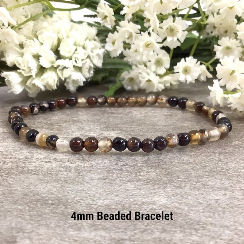 Bracelet en perles d'agate à rayures brunes, bracelet en agate commandé à la main, protection de guérison, apaisant, équilibrage, 4mm, 6mm, 8mm, 10mm, 12mm