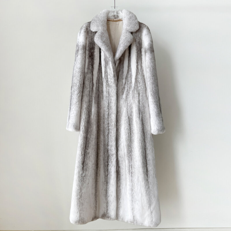 Fur Coat Women's CoffeeColor Long Lapel Pocket Loose Casual Mink Overcoats Waist Gradient Commuter Fashion All-Match Warm Winter