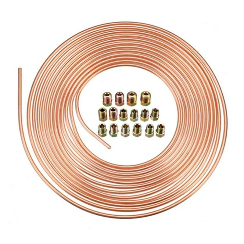 25 ft 3/16 Copper-Nickel Alloy Brake Line Replacement Tubing Coil and Fitting Kit, 16 Fittings Included, Inverted Flare