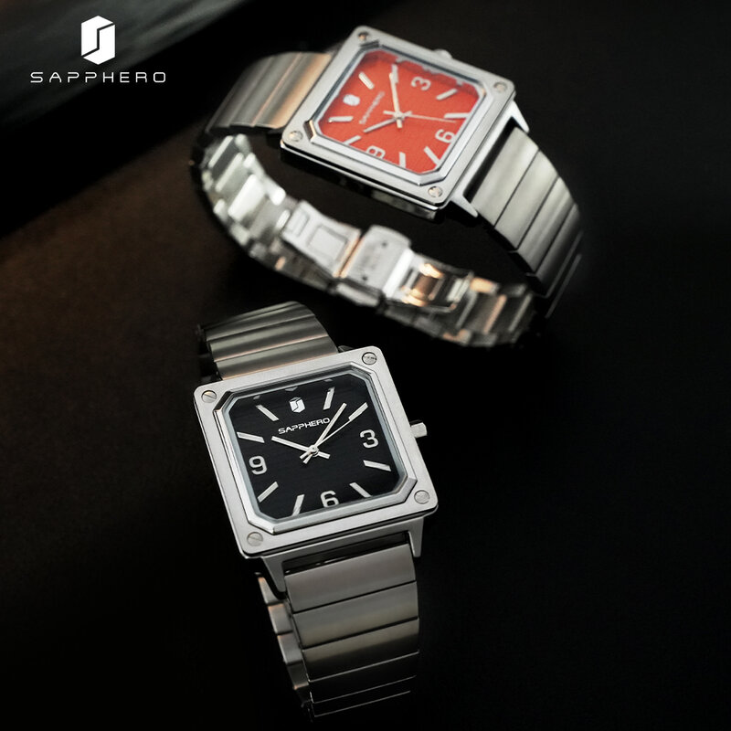 Sapphero Vierkante Horloge Mannen Koppels Horloge Fashion Dames Horloges Roestvrij Stee Japan Quartz Minimalisme Liefhebbers Klok