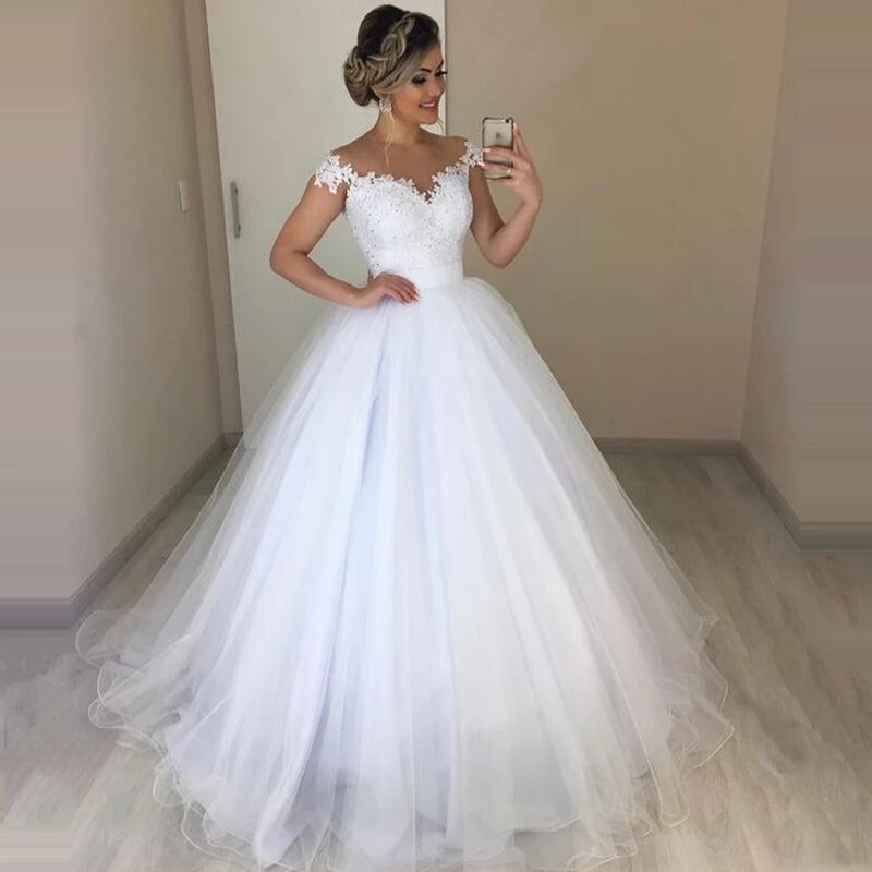 ZJ9293 Rok Pernikahan Rok Dapat Dilepas Applique Renda Gaun Prom 2 In 1 Bahu Terbuka Pengantin untuk Pesta Wanita