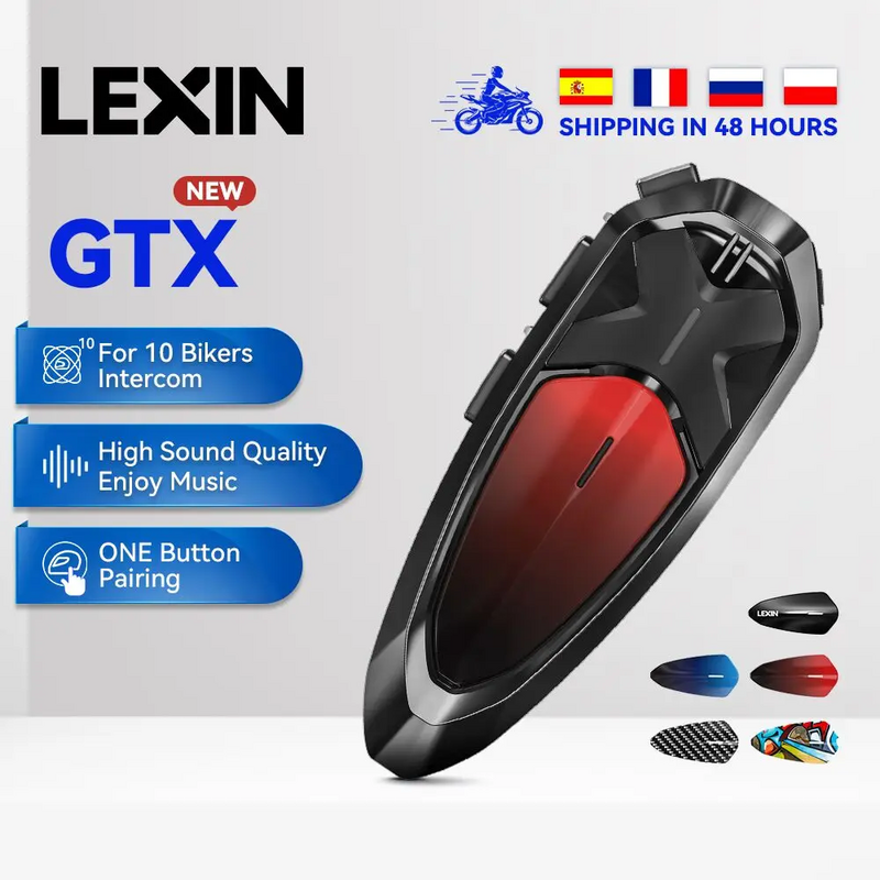 Lexin-intercomunicador GTX 1 piezas para casco de motocicleta, auriculares con Bluetooth, compatible con intercomunicador y escuchar música en una sola hora, 10 conductores, 2000m