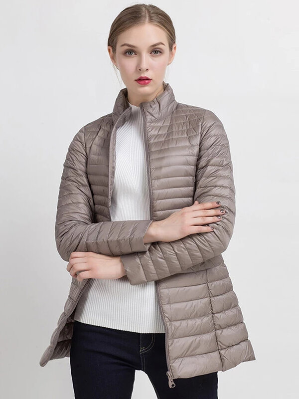 2023 New Autumn Stand Collar Duck Down Puffer Coat Ultra Light Slim Long Down Jacket Portable Women Winter Coat Chaquetas Mujer