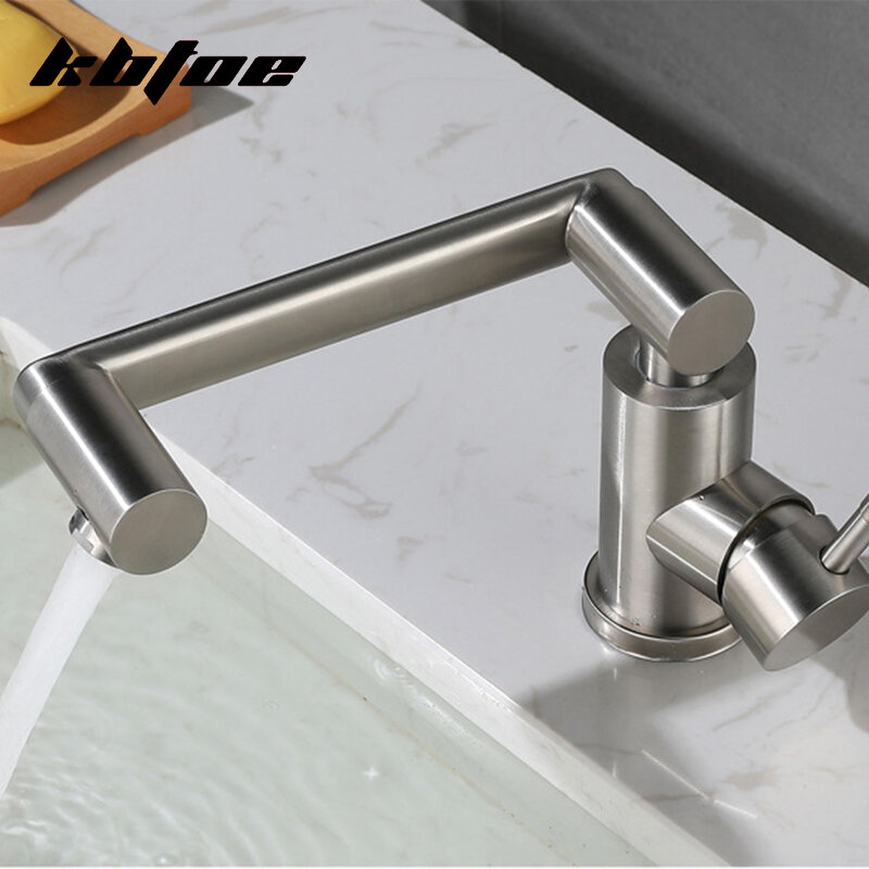 Brushed Nickel Wash Basin Faucet Bathroom Deck Mounted Hot and Cold Water Washbasin Toilet Sink Mixer Tap Stainless Steel Crane