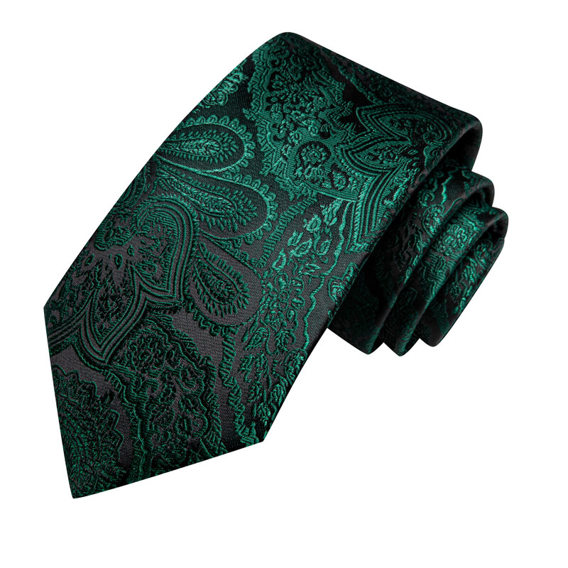 Hi-Tie Designer Paisley Preto Verde Elegante Tie para Homens, Marca de Moda, Wedding Party Gravata, Handky Cufflink, Wholesale Business