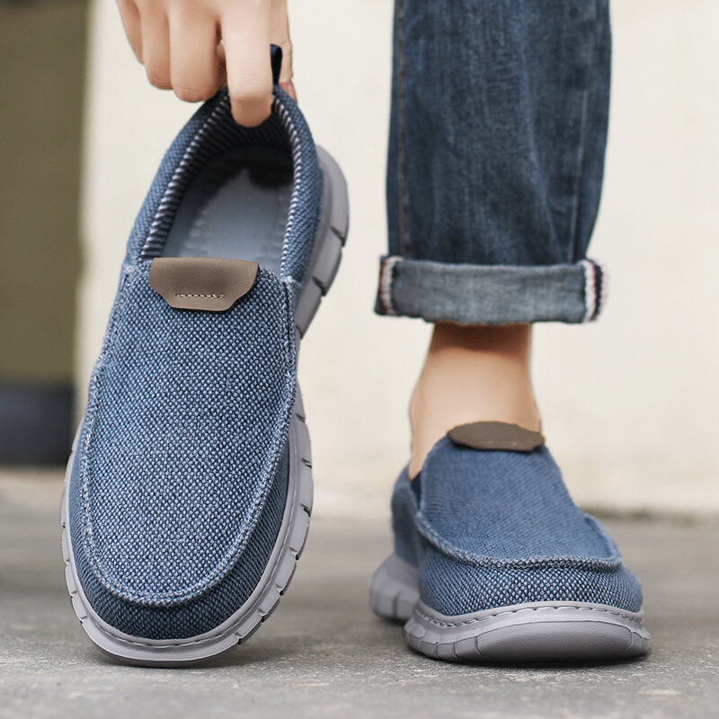 Sneakers Men's Shoes Casual Canvas Loafers Solid Color Slip On Flats Classic Comfortable Large Size Soft Breathable Male Shoes