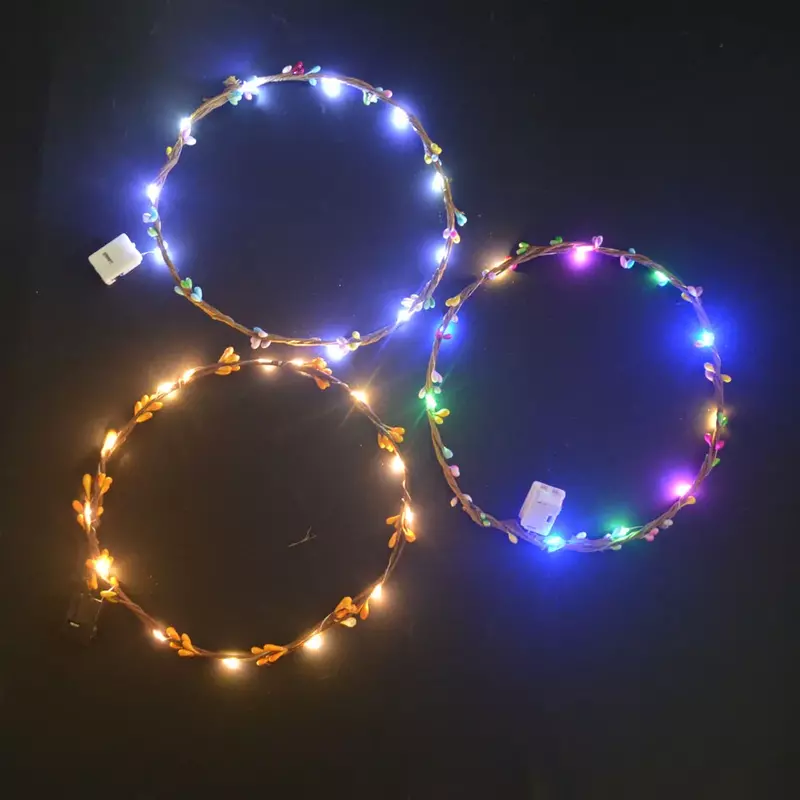 Diadema de flores intermitentes LED para mujer y niña, guirnalda de ratán, corona, tocado, fiesta, regalo de cumpleaños, Halloween y navidad