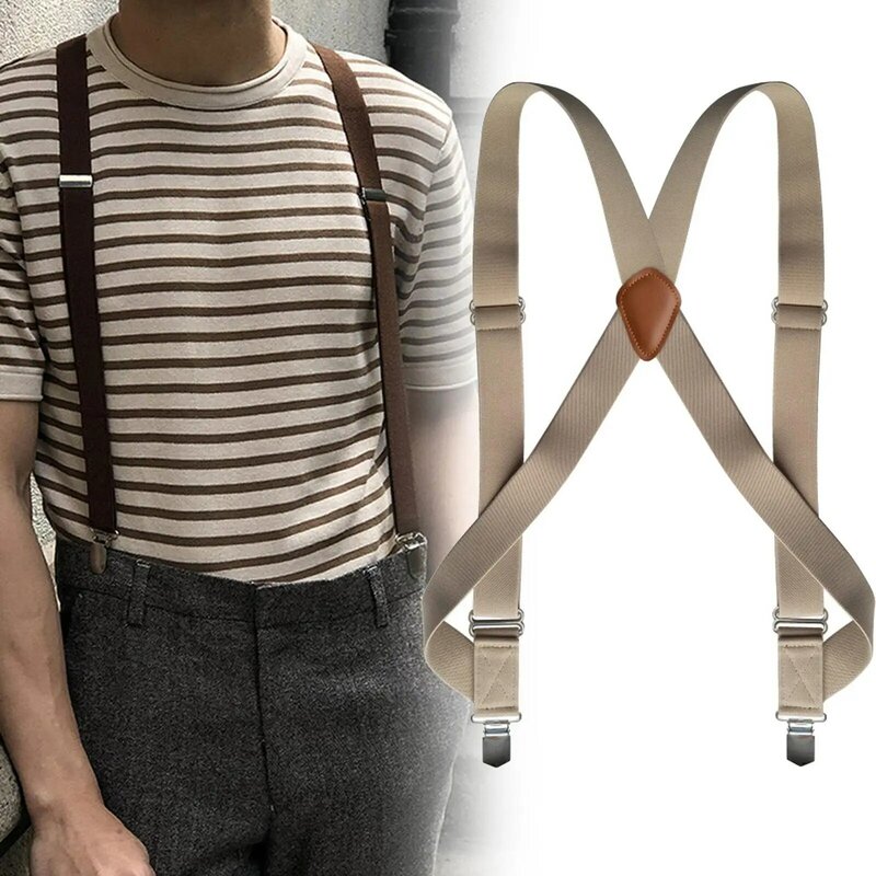 Suspender pria dengan klip kasual elastis untuk teman laki-laki besar dan tinggi