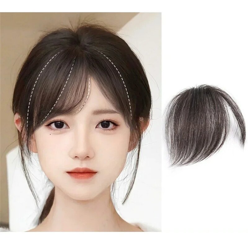 Natural Forehead Invisible Clip-in Fake Oblique Bangs Wig Seamless Synthetic Bang Hairpieces Extension