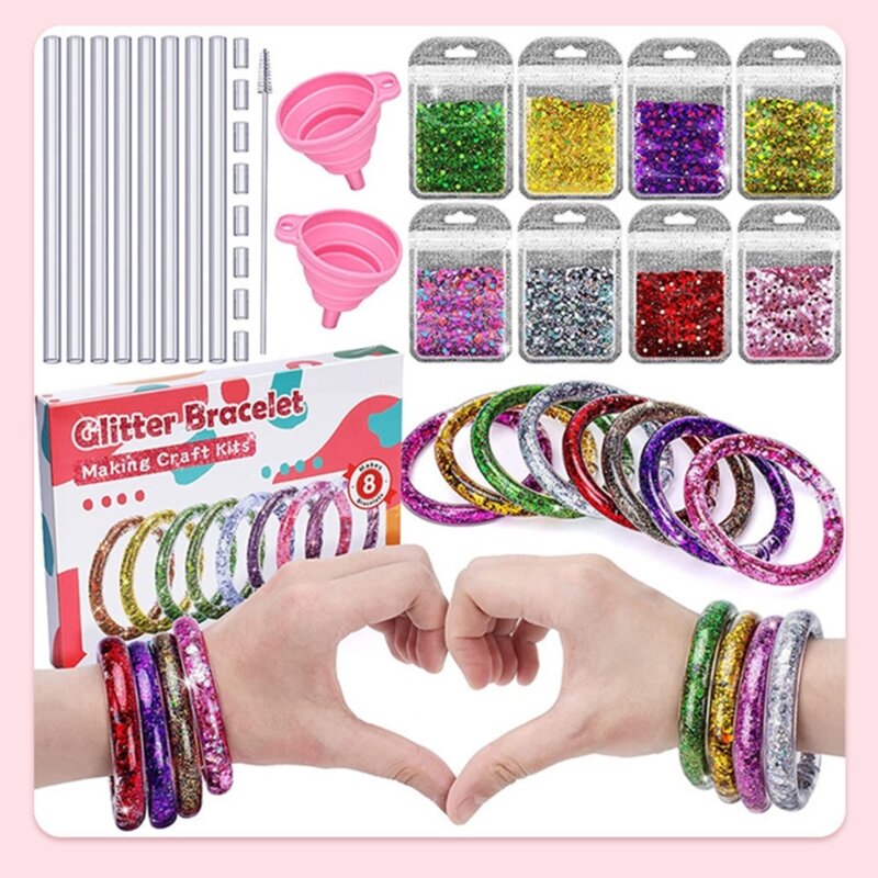 Friendship Bracelet DIY Kits for Girls Colorful Glittering Wristlet Jewelry Set for Kindergarten Party Favor Craft Gift P31B