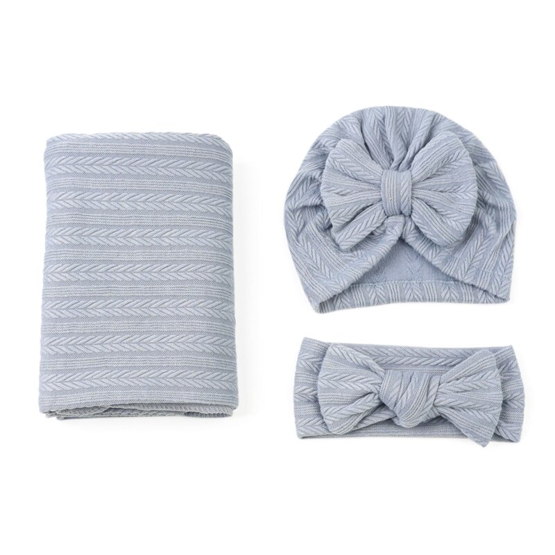 Baby Wrap Swaddle Blanket with Newborn Headband Hat Set Shower Gift fro Infant
