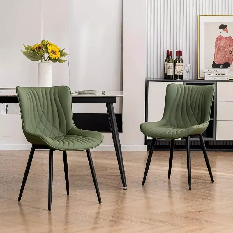 YOUTASTE-Ensemble de 2 chaises de salle à manger en similicuir, sans accoudoirs, style moderne du milieu du siècle, pour cuisine et salon