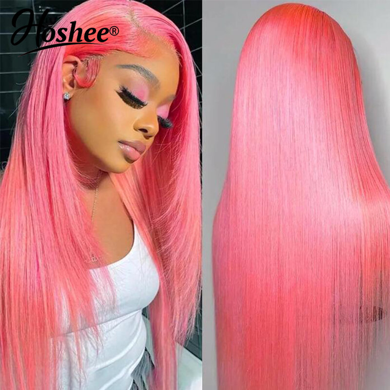 Wig rambut manusia gelombang lurus berwarna Pink ringan 13X4 HD Wig Brasil tanpa lem depan renda transparan untuk wanita