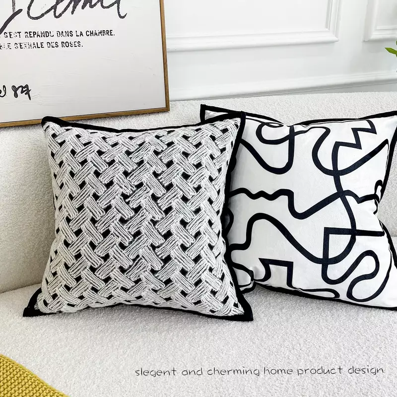 Nordic Velvet Line Print Cushion Cover Plaid Jacquard Throw Pillow Cover 45x45cm Living Room Bedroom Decorative Pillows for Sofa