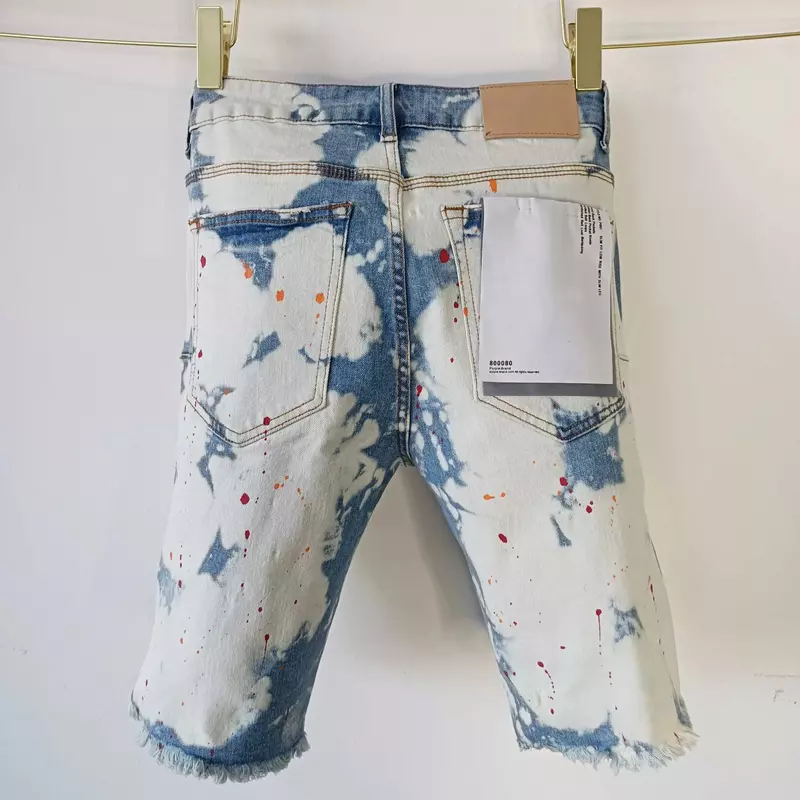 ROCA-Trendy Elastic afiadas Denim Shorts, calças meio irregular, cor clara lavado, roxo, marca, qualidade superior, novo