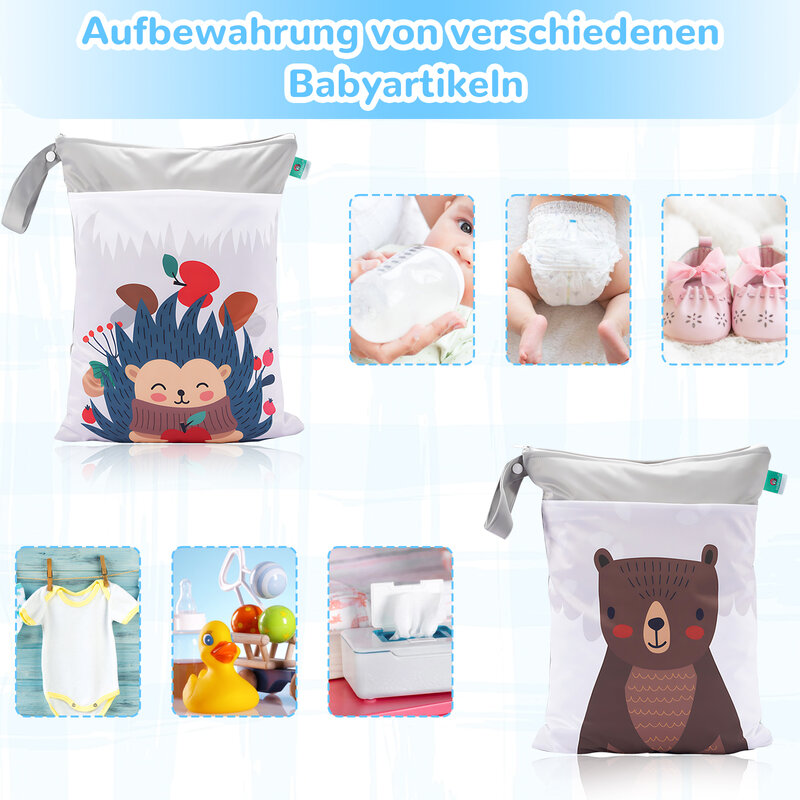 Bolsa de pañales compacta para bebé, bolsa de pañales de patrón delicado no tóxico, estampado de dibujos animados, gran capacidad, 2 piezas por juego