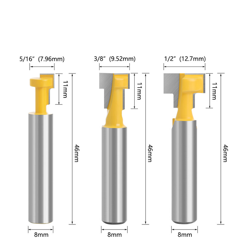 LAVIE 8mm Shank T-Slot Cutter Router Bit Set punte per fori chiave bullone esagonale T fresa per scanalature per strumento per la lavorazione del legno C0814208