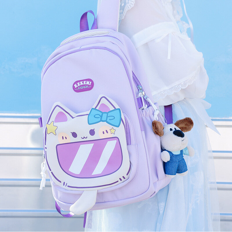 Mochila escolar de grande capacidade para meninas, alunos do ensino fundamental, mochila gatinho bonito, mochilas escolares leves, novo