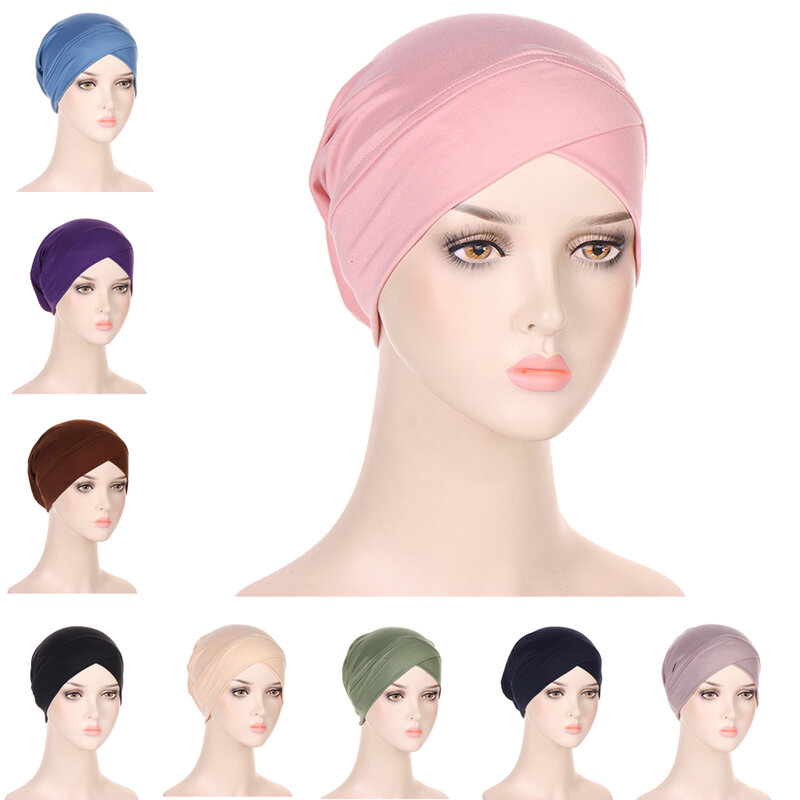 Pañuelo de cabeza musulmán para mujer, Hijab interno, turbante cruzado islámico, pañuelo musulmán
