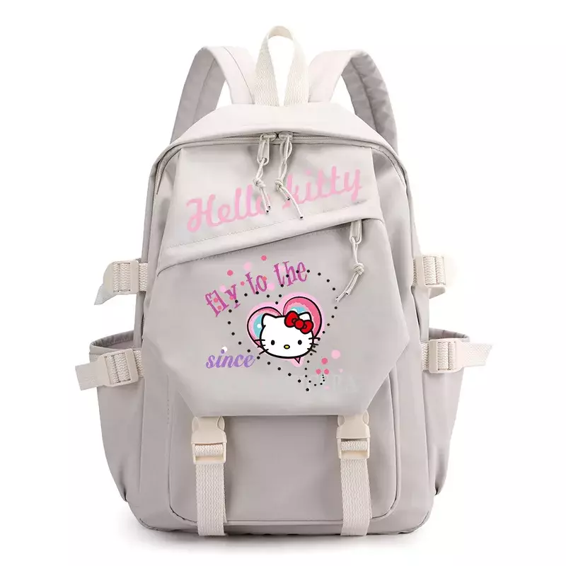 Sanrio Olá Kitty Heat Transfer Patch Impresso Mochila, bonito Cartoon Student Schoolbag, mochila de lona para computador, novo
