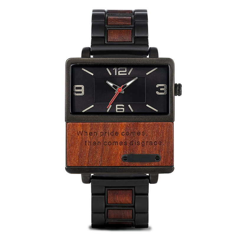 Orologio da uomo in legno, orologio impermeabile resistente ai graffi al quarzo con puntatore quadrato creativo semplice, orologio personalizzato casual