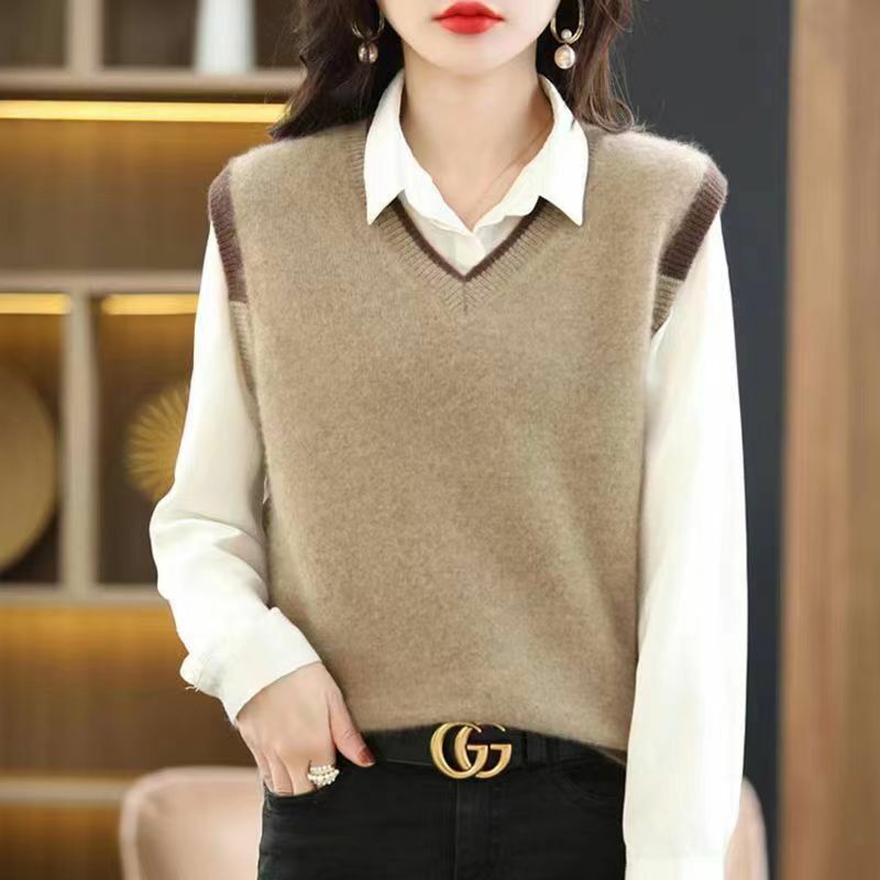 Korean Style Sweater Vest Women Elegant Fashion All-match StreetWear Spring New Female Clothing Leisure Knitting V Neck Pullover
