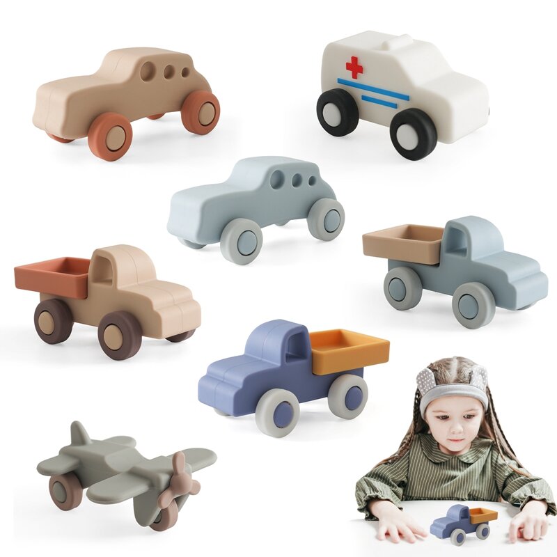 Силиконовый автомобиль для малышей 0-12 месяцев, игрушки, грузовик для малышей, пищевой силикон, развивающий подарок для новорожденных