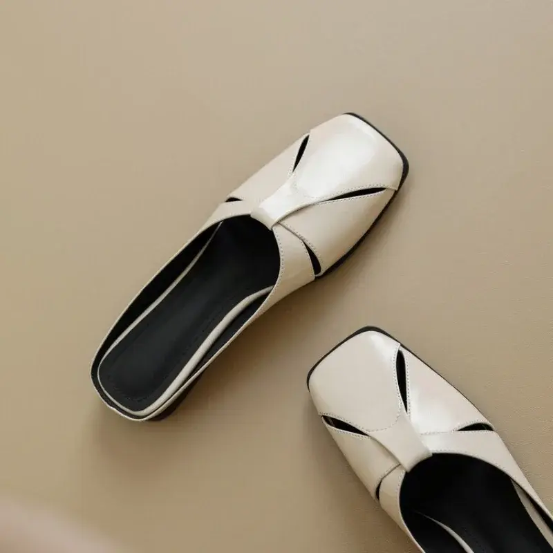 Летние женские шлепанцы на низком каблуке 2024 модная базовая женская обувь на квадратном каблуке однотонные ботинки из искусственной кожи женские сапоги