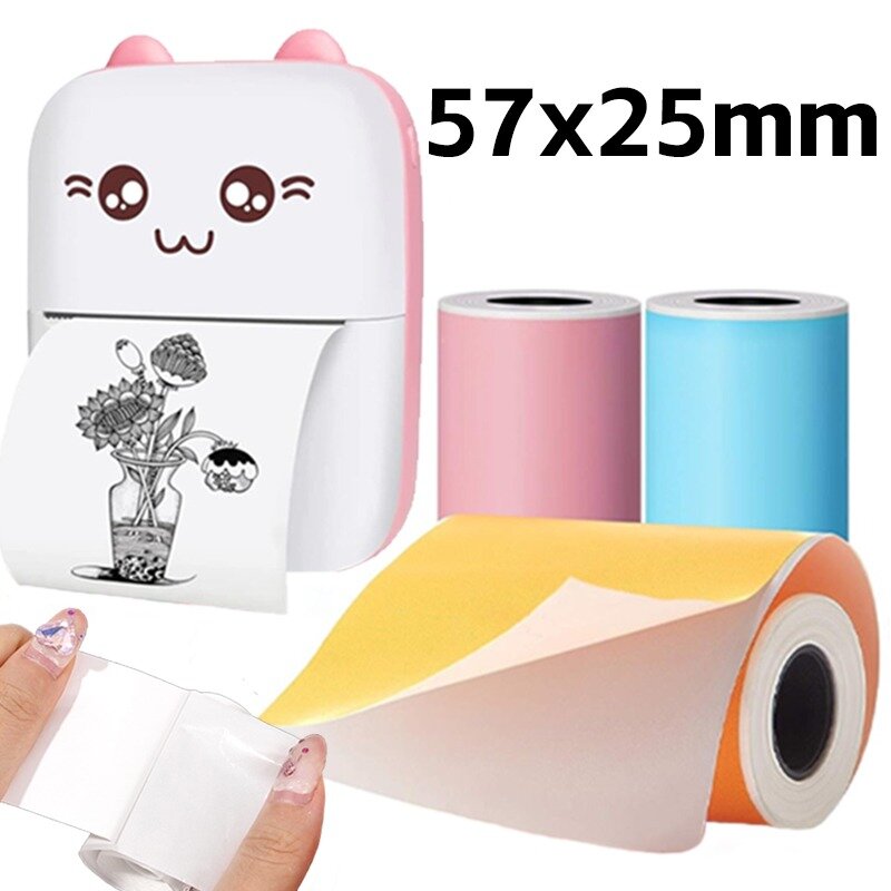 5 Rollen Printer Papier 57X25Mm Thermisch Papier Etiket Sticker Kleurrijk Zelfklevend Papier Voor Inktloze Student Studie Printer