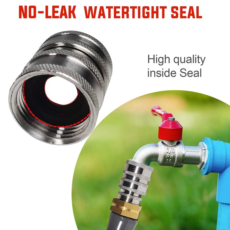 Garden Hose Quick Connect Fittings Stainless Steel Water Hose Adapter 3/4 1/2 Thread Connector Set Durability and Leak Free