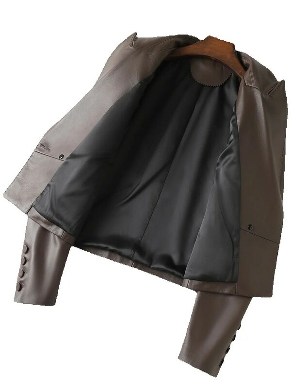Кожаная куртка для женщин, новая весенняя куртка из натуральной кожи, куртка из чистой овчины, костюм шоколадного цвета