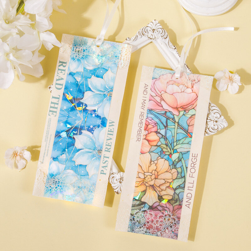 유리 시리즈로 덮인 꽃, 레트로 크리에이티브 장식, DIY 종이 마스킹 와시 스티커, 12 팩/로트