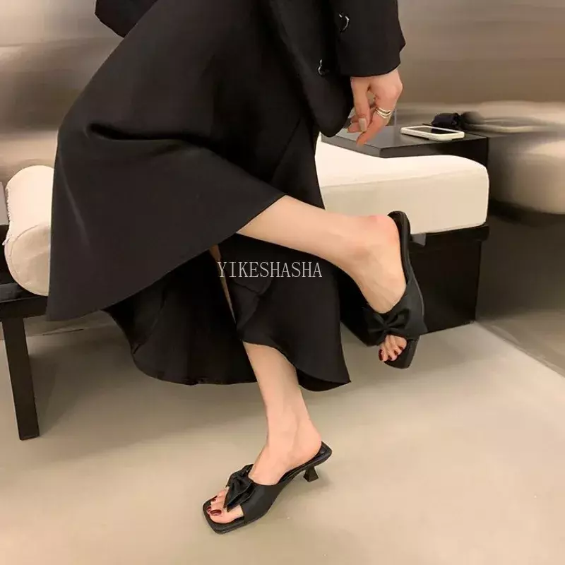 Sandalias de tacón alto con lazo para mujer, zapatos informales cómodos, sexys, de verano, 2024
