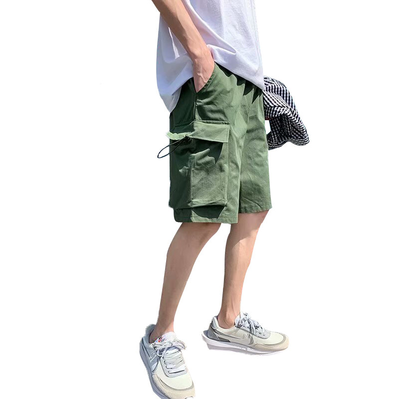 Pantalones cortos Cargo para hombre, pantalón largo de Color sólido, Capris de combate de talla grande, verde militar, holgado, E59, 2024