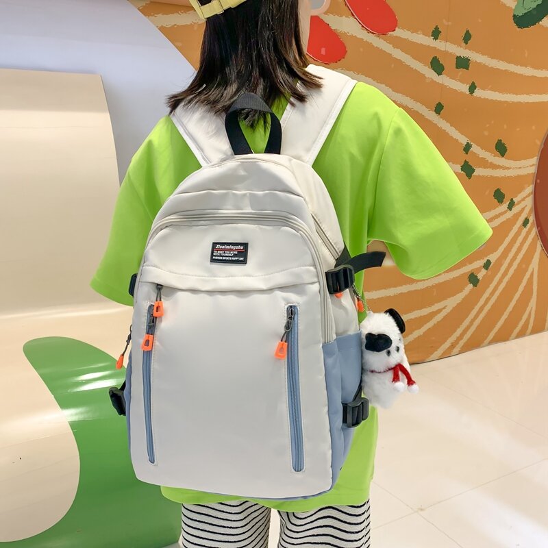 Mochila universitaria de moda para mujer, bolsa de viaje portátil de alta capacidad, color sólido, 2023
