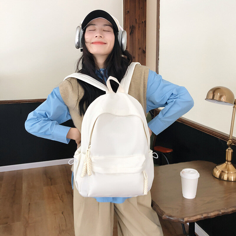 Tas ransel sekolah, tas ransel tas sekolah sederhana ringan warna Solid, dompet dan tas tangan mode jalanan anak perempuan Mori lucu manis