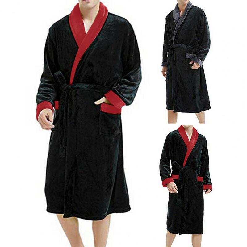 Camisola de lã coral de pelúcia masculina, pijamas flexíveis, mangas compridas, cintura de gravata, aconchegante roupão caseiro com água, luxuoso, inverno