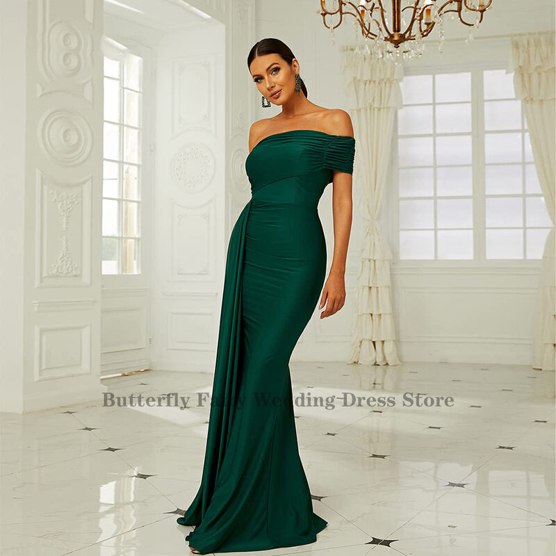 Gaun Prom putri duyung tanpa tali elegan wanita Satin hijau gaun ilusi mode tanpa lengan jubah Arab 2023